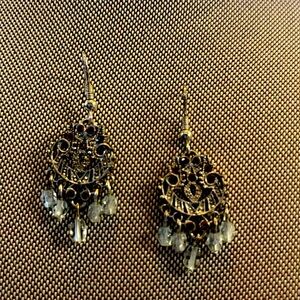 Adorable 1 1/2 inch vintage dangle w tiny brown crystals accentuating diamond ch